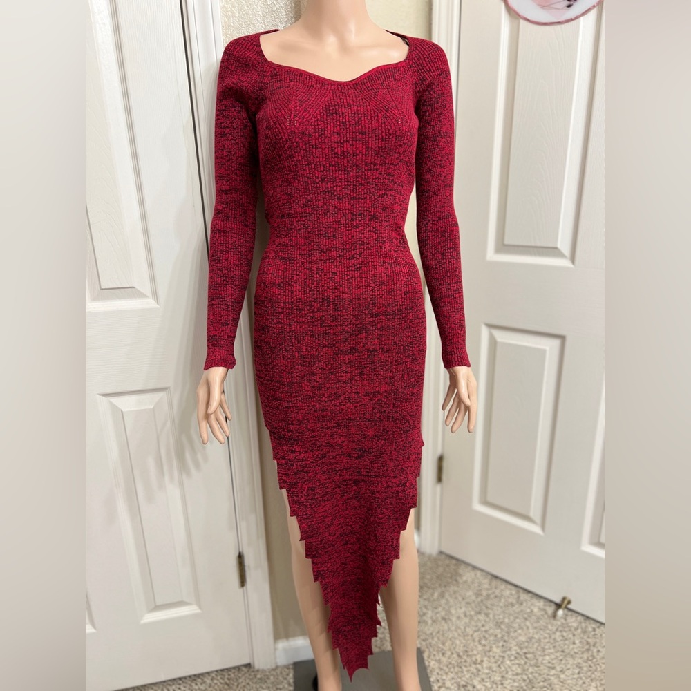 Fashion Nova Red Asymmetrical Knit Dress
